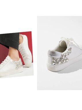 Chico's Optic White Leather Embellished Sneakers size 8.5